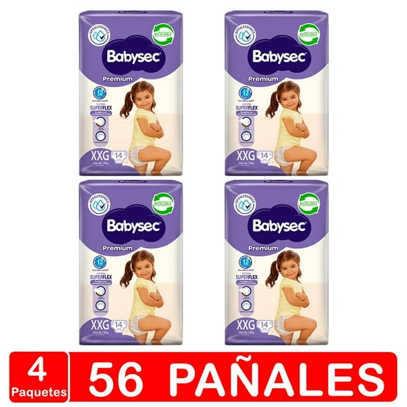 Pañales Babysec Premium Manga X4- Talla XXG - 56 pañales