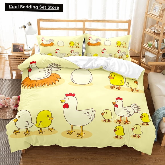 Cartoon Chicken Animal Duvet Cover Kawaii Yellow Chick Bedding Set Lovely Hen Quilt Cover Polyester Comforter Cover Bed Sheets