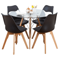 Moboi - Comedor Mesa Eames Redonda De Vidrio 80Cm Y 4 Sillas Tulip Negras