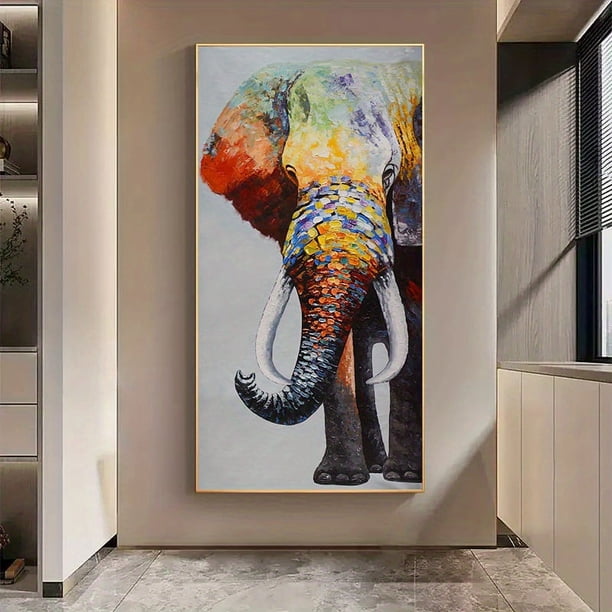 1pc, Frameless Modern Color Painting, Elephant Canvas Wall Art Abstract Animal Poster, Living Room Wall Paintings, Home Decor Pictures No Frame