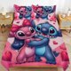 thumbnail image 2 of 3 Pieces Love Angel And Stitch Bedding Comforter Set Full with 2 Pillowcases for Kids Teens Girls Women Microfiber Easy Wash Light Breathable Cozy White Base Bed Sheets, 2 of 5