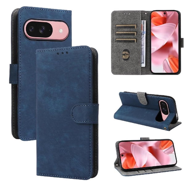 Funda Billetera para Google Pixel 10 Pro con Soporte - Cartera de Cuero con Ranuras Azul