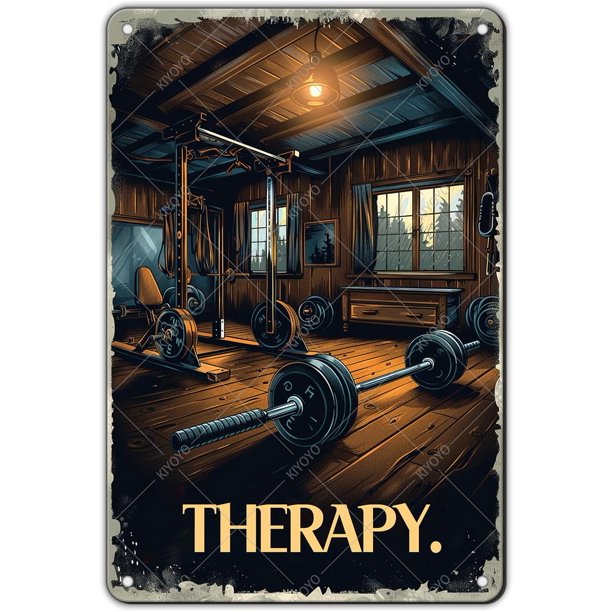Letrero sala gimnasio terapia fitness vintage metal estaño hierro pintura decoración pared hogar club cueva hombre 30x20 cm