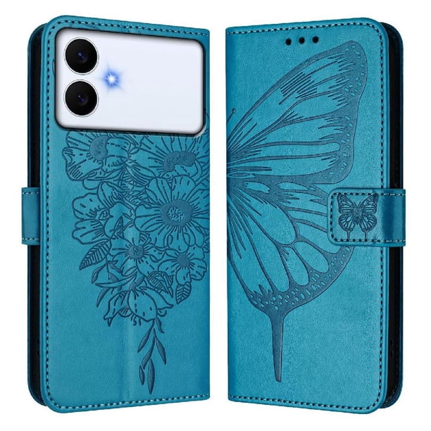 Funda cartera mariposa para Samsung Galaxy S26 Edge con soporte y ranuras para tarjetas Azul