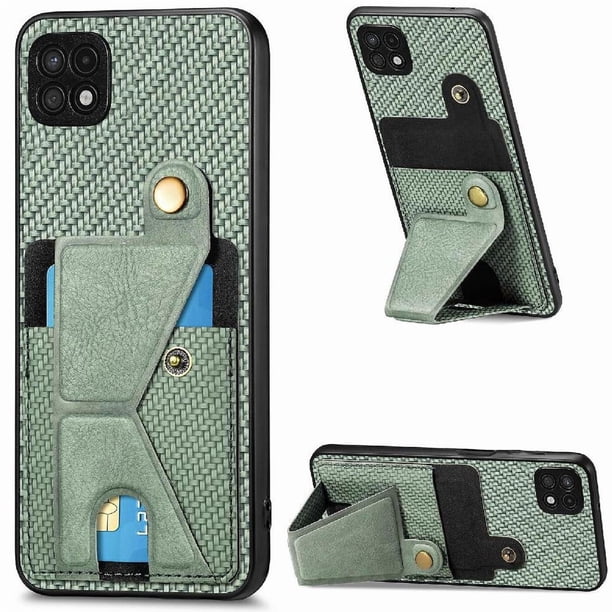 Funda Resistente para Samsung Galaxy A22 5G con Tarjetero y Soporte, Diseño Magnético Verde