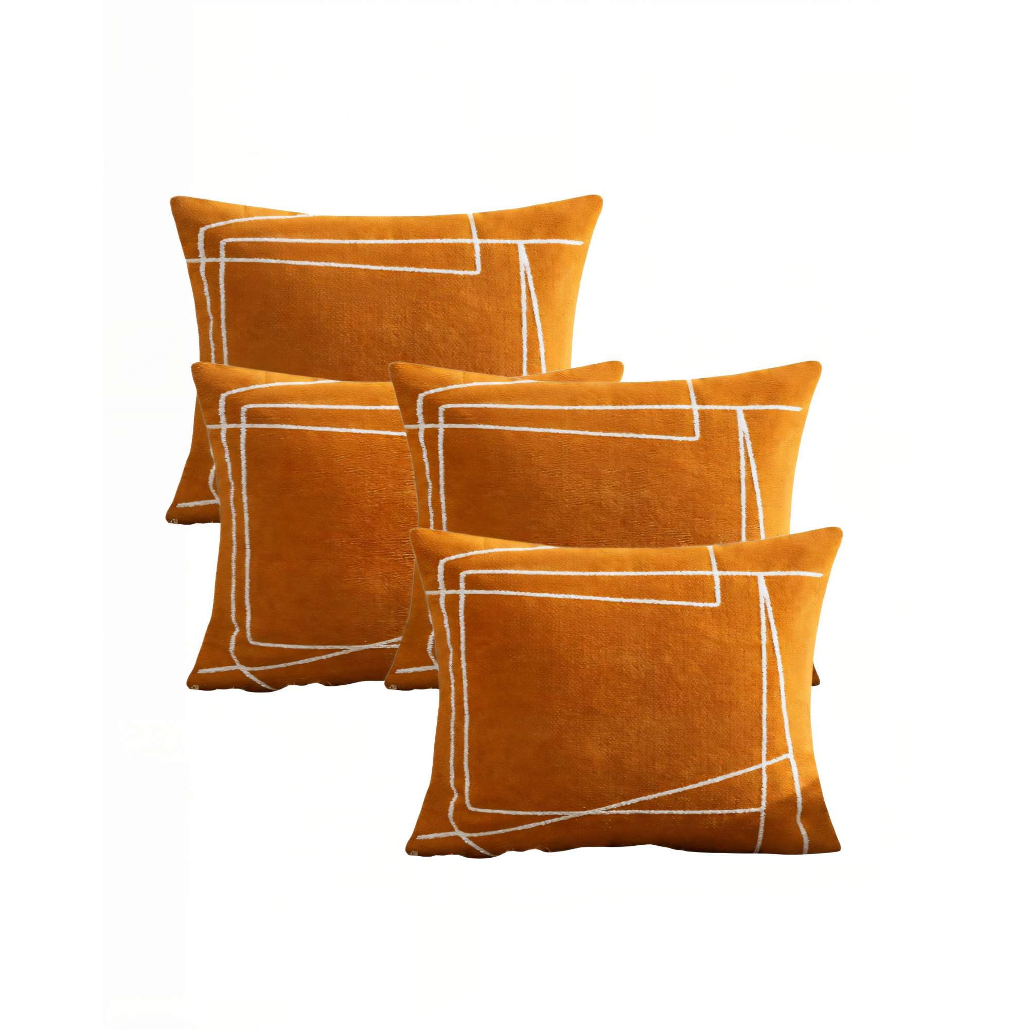 Genérico - Juego De 4 Fundas De Cojin 45cmx45cm Bordado De Linea Color Mostaza