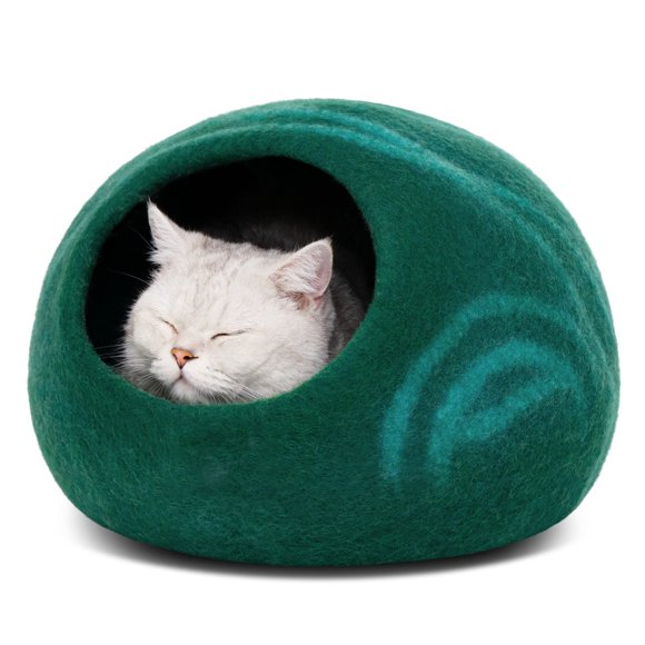 Cueva para Gato MEOWFIA de Lana Merino Talla Mediana Verde Esmeralda