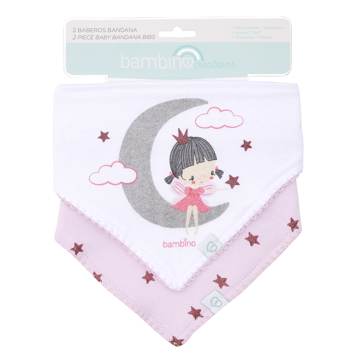 Bambino - Set 2 Babero Bandana Gris Niña Luna
