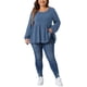 thumbnail image 2 of Agnes Orinda Blusas de Talla Grande para Mujeres Cuello Redondo Manga Larga Top de Punto Peplum 3X Gris Azul, 2 of 6