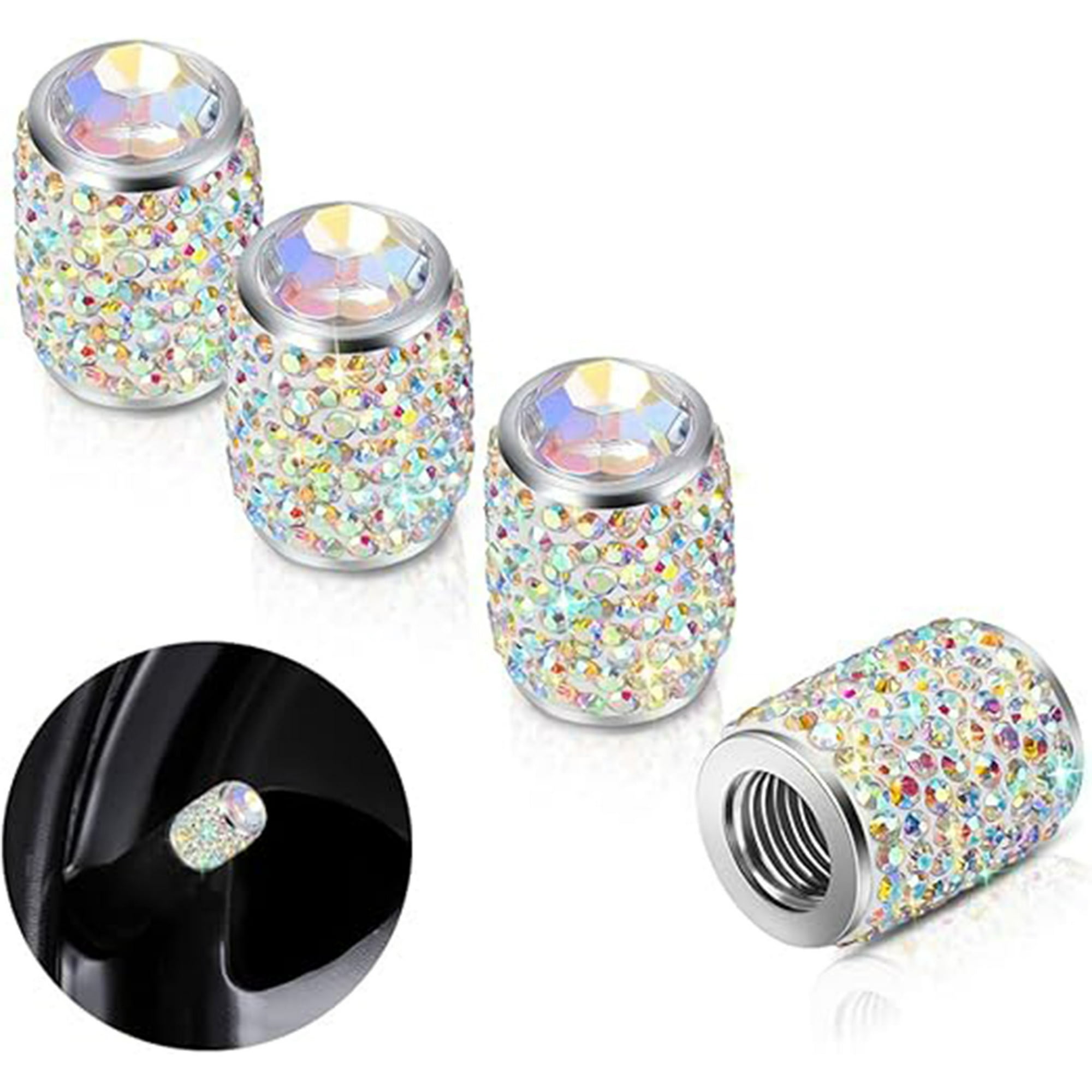 Veat00l - Tapones De Válvula De Vástago De Neumático, Tapas De Vidrio Para Neumáticos Brillantes Con Diamantes De Imitación Universales, A Prueba De Polvo, Para Automóvil, Suv, Motocicleta, Bicicleta, Camión