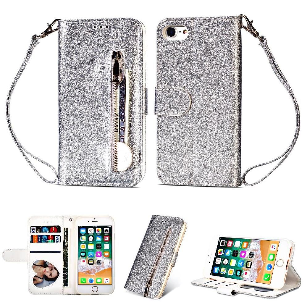 Foxdock - Funda Para Elegante Funda Iphone 7/iphone 8 Glitter Con Cremallera-ideal Para El Uso Diario