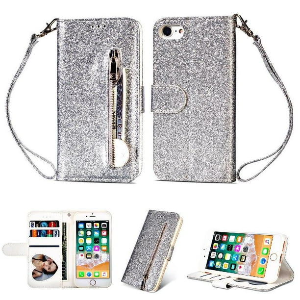 Funda Para Elegante Funda Iphone 7/iphone 8 Glitter Con Cremallera-ideal Para El Uso Diario