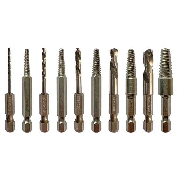 Juego De Brocas Y Extractores De Tornillos 10 Piezas Stubby Left Hand