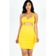 thumbnail image 1 of Vestido Mini Ajustado con Fruncido en la Parte Delantera y un Hombro Descubierto, Amarillo S, 1 of 5
