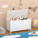 thumbnail image 1 of Kids Wooden Toy Box Storage with Safety Hinged Lid for Ages 2+ (White), 1 of 3