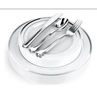 Badim - Platos Desechables Elegantes Fiesta Plateados 10 Personas 50 Pcs