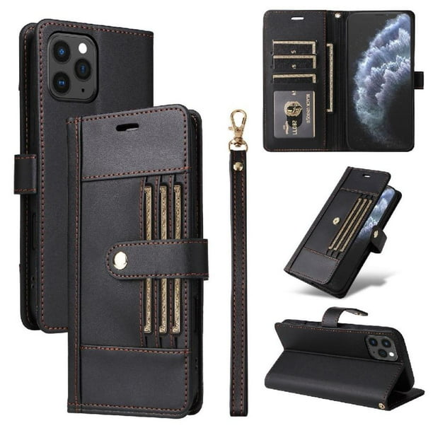 FOXDOCK Funda tipo Cartera para iPhone 16 Pro – Cubierta de Cuero PU con Múltiples Ranuras, Bolsillo para Efectivo y Correa de Muñeca