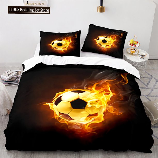 v899 Bed Sheets Soccer Duvet Cover Set Football Sport Galaxy Background Polyester Comforter Cover King Queen Twin Full Size For Kids Boys Girl 3-Piece Bedding Set (1 Duvet Cover + 2 Pillow Shams) Bed