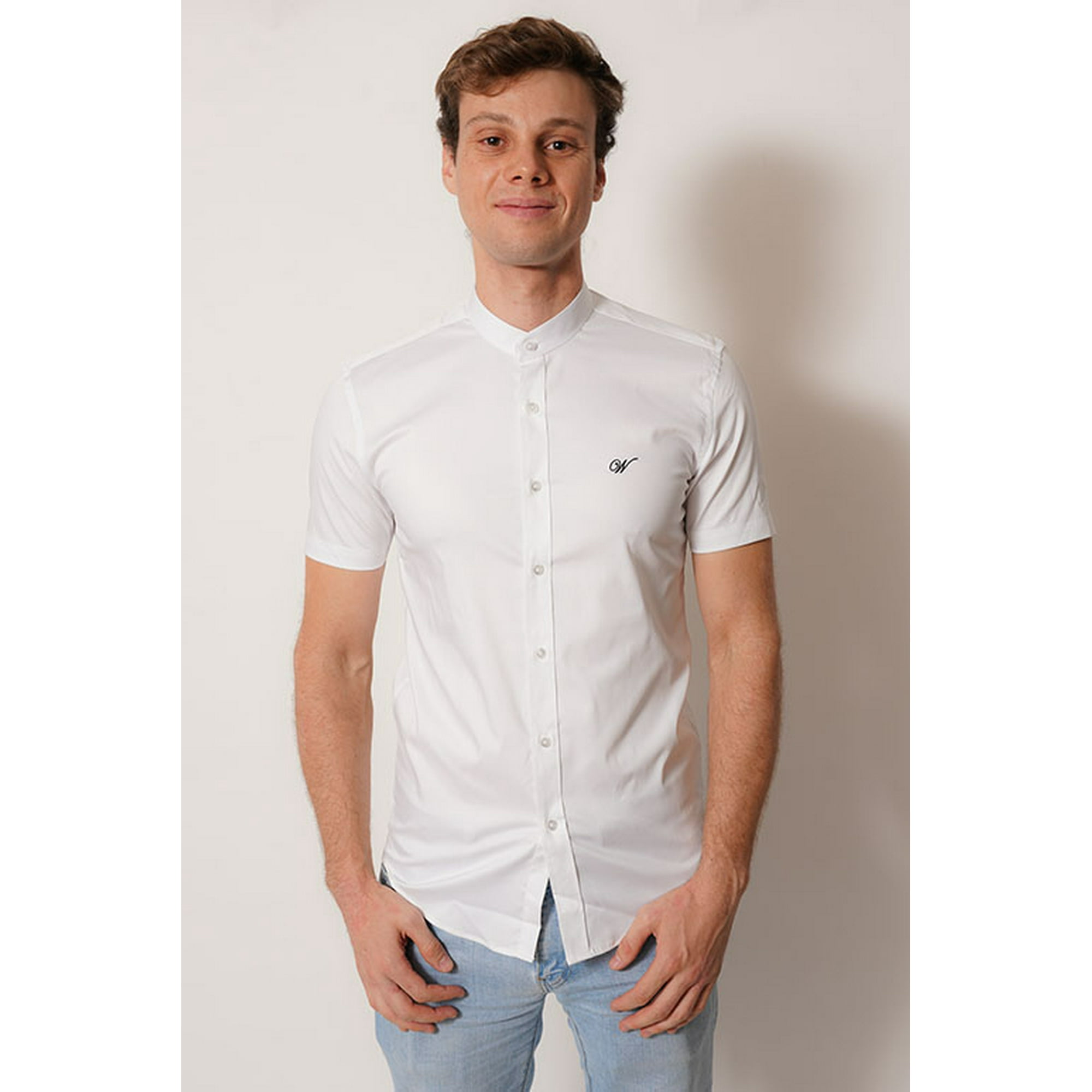 White Clothing - Camisa Cuello Mao Color Blanco Manga Corta Fit