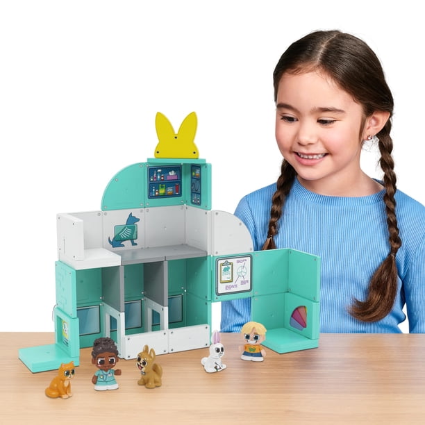 Set de veterinaria para mascotas Toy Tile Town con 36 piezas, 3 piezas de acción y 5 figuras