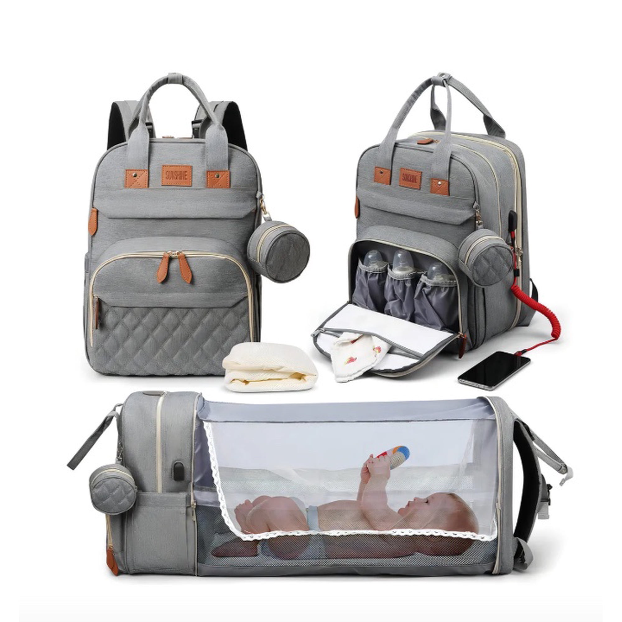 Riqui - Mochila Maternal 3 En 1 Gris