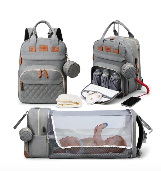 Riqui - Mochila Maternal 3 En 1 Gris