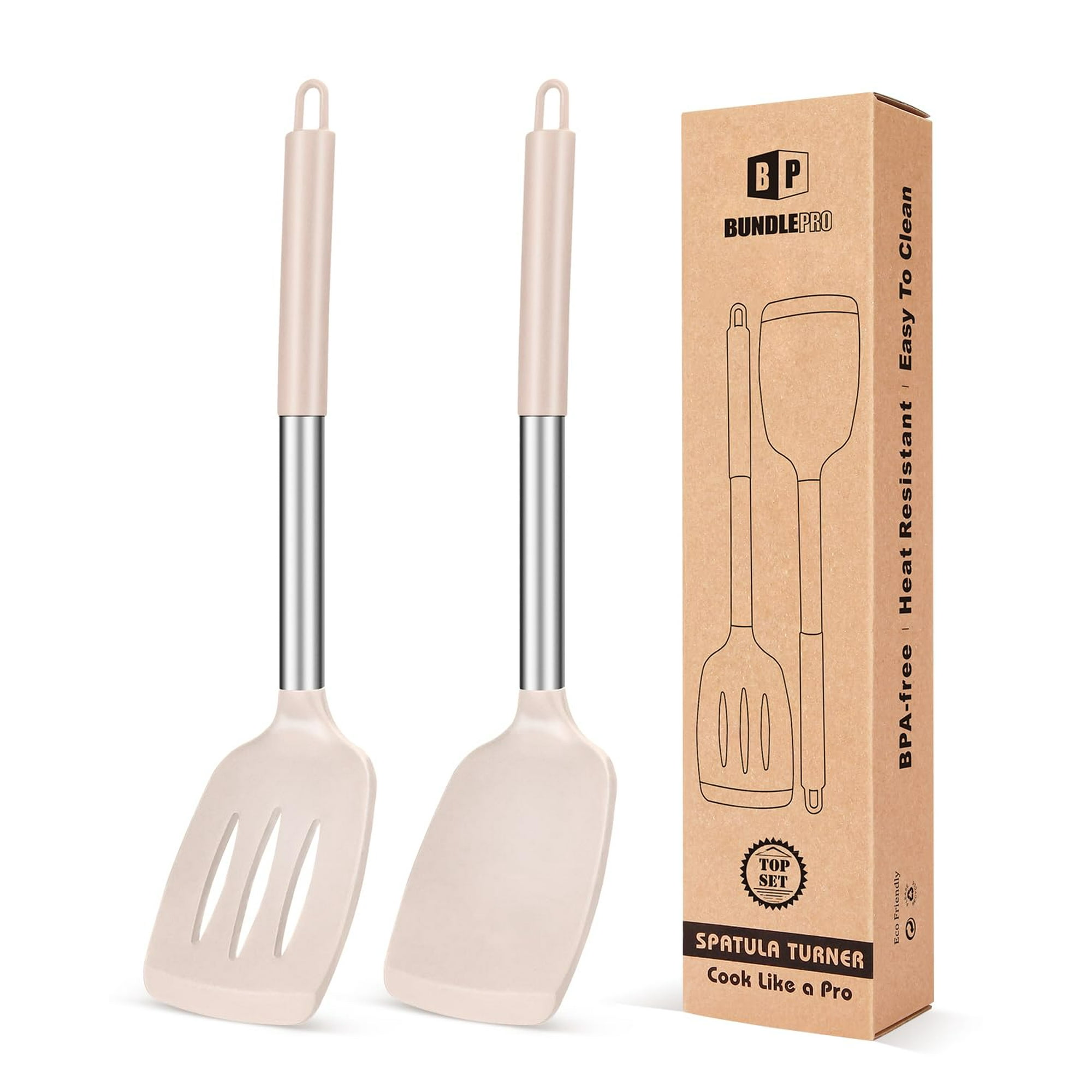 Bundlepro - Pack De 2 Espátulas Ranuradas Antiadherentes Solid Turner De Silicona