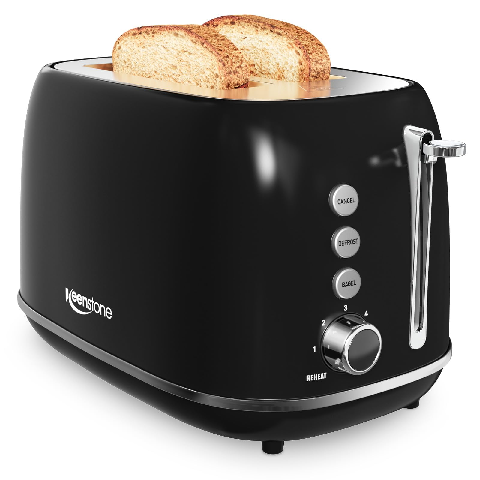 Tostadora Keenstone Retro De Acero Inoxidable De 2 Rebanadas, Color Negro