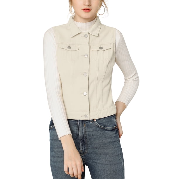 INSPIRE CHIC Chaleco de Mezclilla sin Mangas para Mujer con Botones Lavado Oyster M