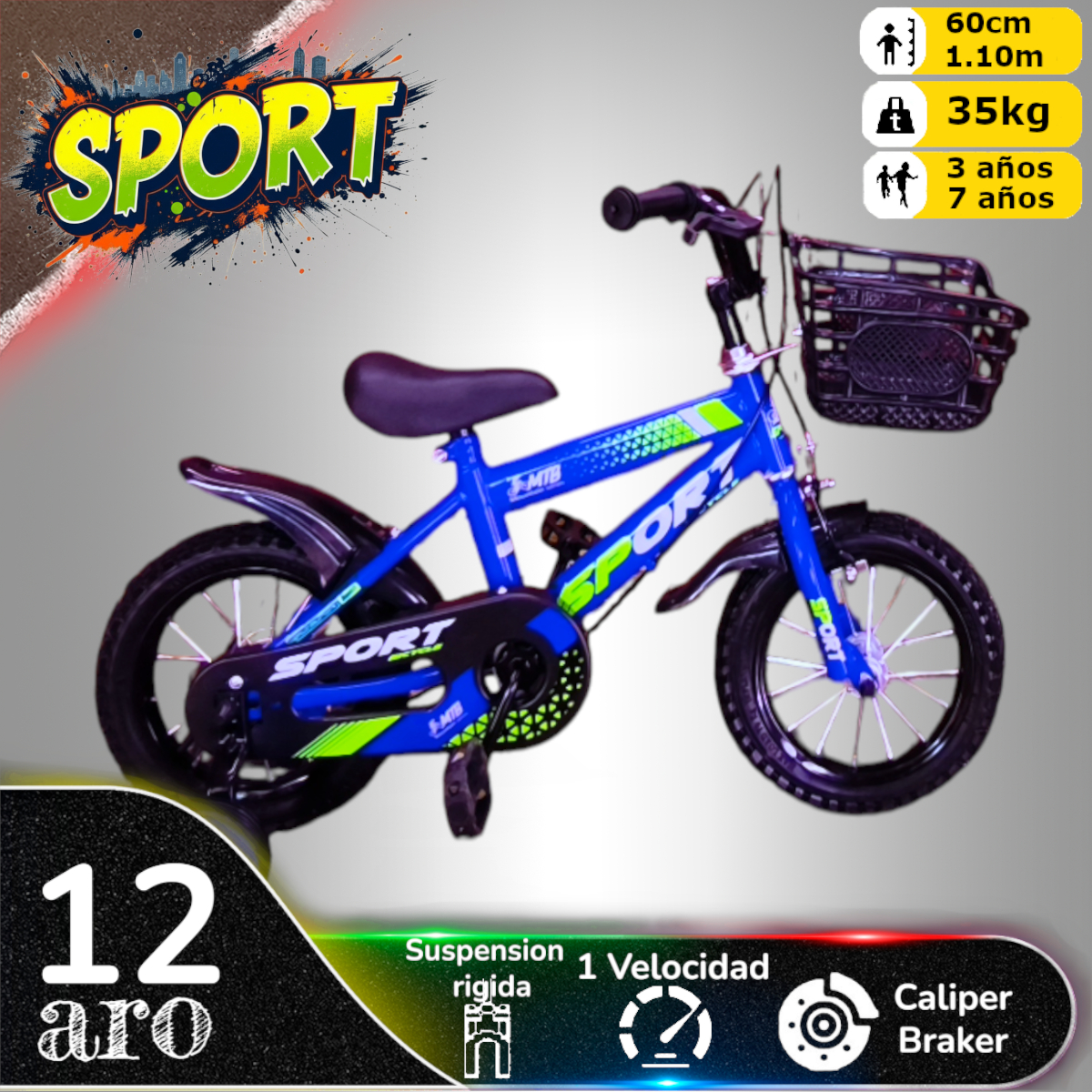 Vipnetwork - Bicicleta Aro 12 Infantil Sport Azul