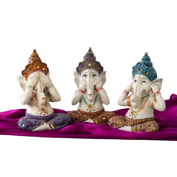 Set figuras Ganesha Ciego, Sordo y Mudo resina