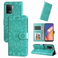 Funda Tipo Cartera Foxdock Para Oppo A94 4G , Diseño Girasol En Relieve, Cuero Pu, Cierre Magnético, Soporte Y Tarjetero