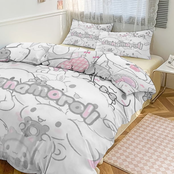 Cartoon Cinnamoroll 3-Piece Bed Set Warm And Comfortable Kawaii Bedding Set Cute Soft Microfiber Bedclothes for Boys Girls Kids