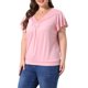 thumbnail image 4 of Agnes Orinda Blusa de Talla Grande para Mujeres Escuela Universidad Cuello en V Volante Manga Corta Camiseta de Verano Tops 1X Rosa, 4 of 6