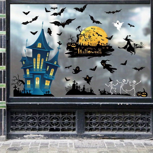 1pc/4pcs/8pcs/9pcs, Halloween Wall Stickers - Removable Decals for Living Room, Bedroom, Bathroom, and Windows - Haunted House Decor and Home Decor - Spooky and Fun Designs