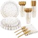 thumbnail image 1 of Set de Platos y Servilletas Desechables Blanco y Dorado 175 Piezas, 1 of 3