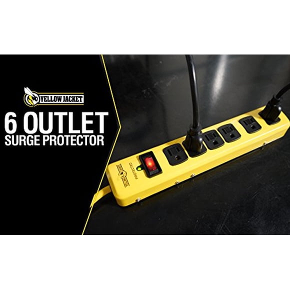 Chaqueta amarilla 5138n 5138 Strip protector de sobretensión de metal con 6 salidas y cable de 15 pies, FT
