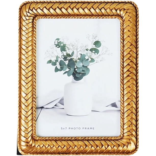 Marco foto vintage resina 6x9 cm oro trenzado mesa o montaje pared