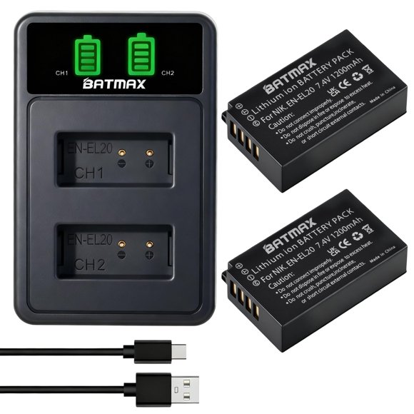 Batería Batmax EN-EL20 (2 unidades) + Cargador LCD USB