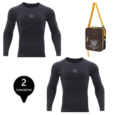 Giovacchino - Pack 2 Camisetas Termica Primera Capa Microfibra Hombre+Bolso Regalo Talla M