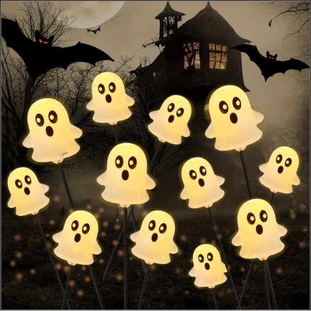 Luces solares para exteriores con fantasmas de Halloween JOYIN, 66 cm, 12 LED, 2 unidades