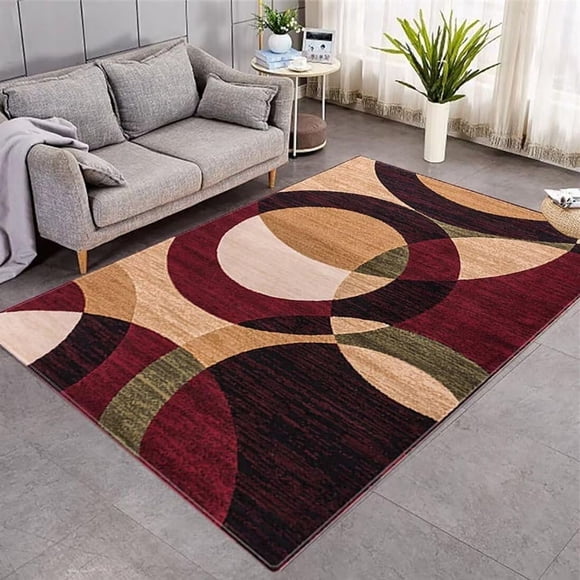 Alfombra moderna 200x240 cm diseño circulo burdeo elegante decorativa wm