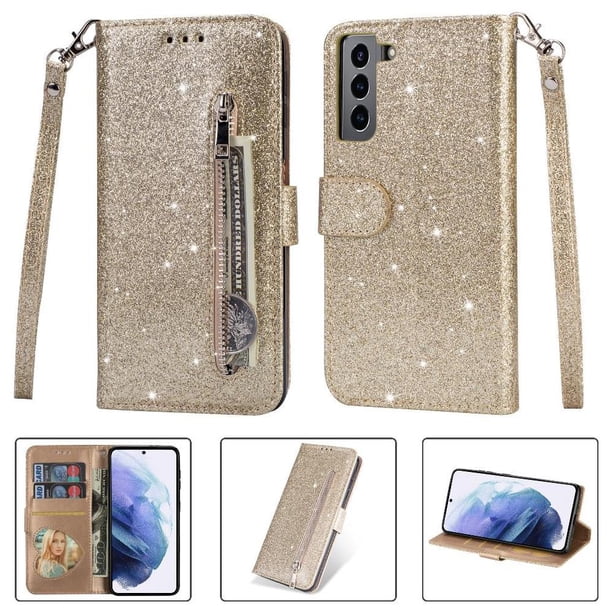 Funda para FOXDOCK Elegante funda Samsung Galaxy S21 Plus 5G Glitter con cremallera-Ideal para el uso diario