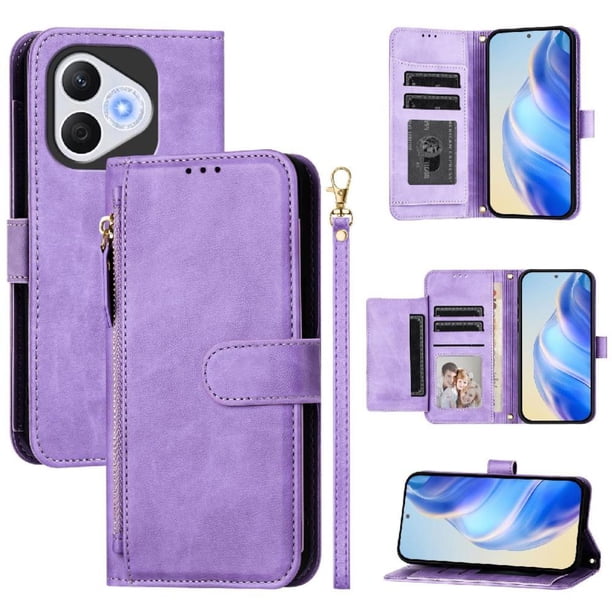 FOXDOCK Funda Tipo Cartera para Realme P3 5G Cuero PU con Cremallera y Correa de Muñeca, Ranuras para Tarjetas, Soporte Plegable, Cierre Magnético