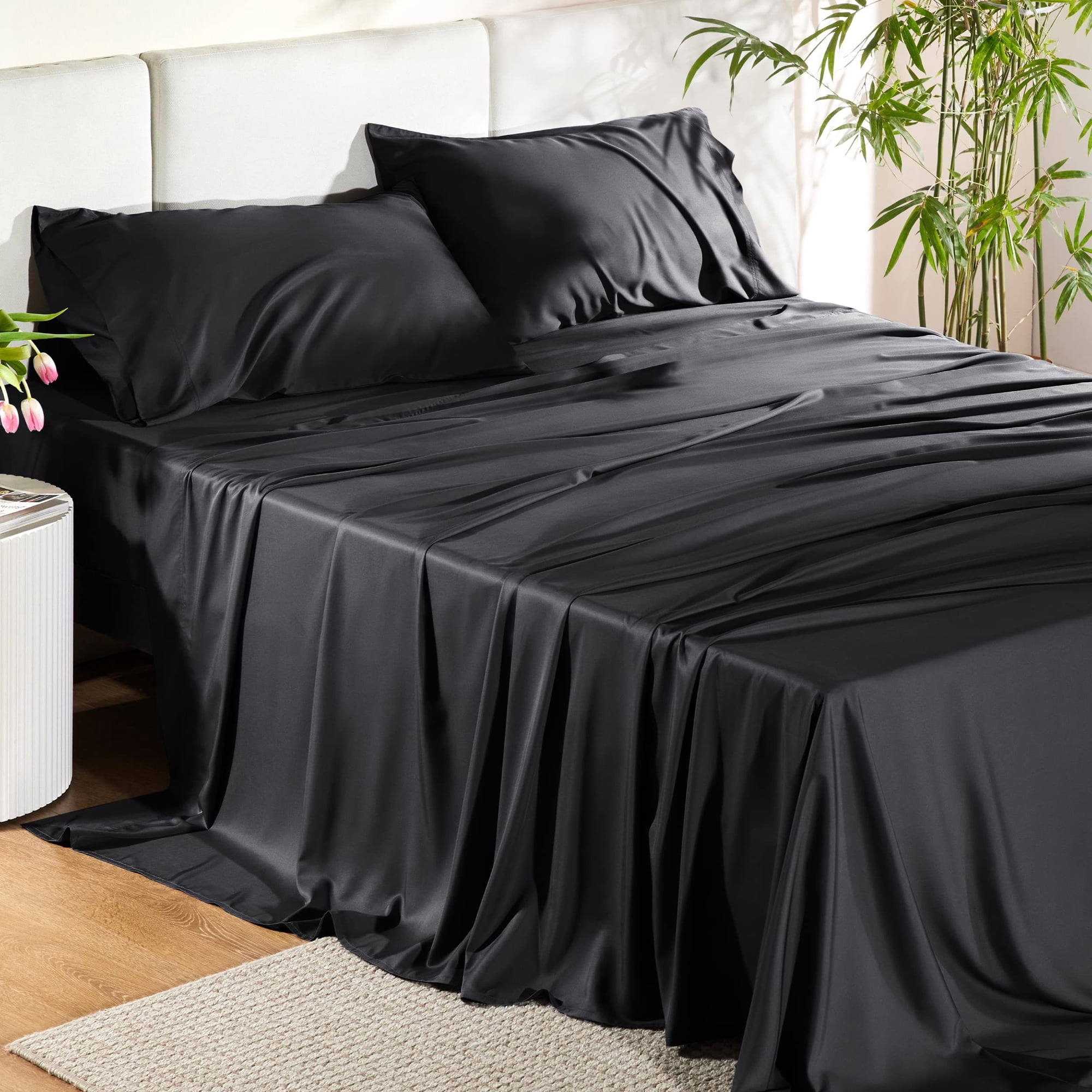 U By Bedsure - Juego De Sábanas Bedsure King Size Cooling Rayon Bamboo Black