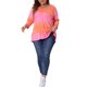 thumbnail image 4 of Agnes Orinda Blusas Casuales de Talla Grande para Mujer, Tops de Colegio con Rayas de Tie Dye, Cuello en V, Mangas 3/4, Túnica, 1X Rosa, 4 of 8
