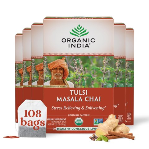 Tea Organic India Tulsi Masala Chai, Paquete De 108 Bolsas