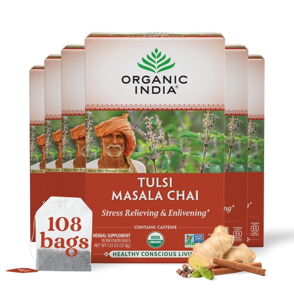 Tea Organic India Tulsi Masala Chai, paquete de 108 bolsas