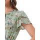 thumbnail image 5 of INSPIRE CHIC Vestido de Chifón Floral con Volantes, Manga con Volantes, Escote en V con Lazo, por Encima de la Rodilla, Línea A para Mujer, Talla L, Verde Claro, 5 of 6