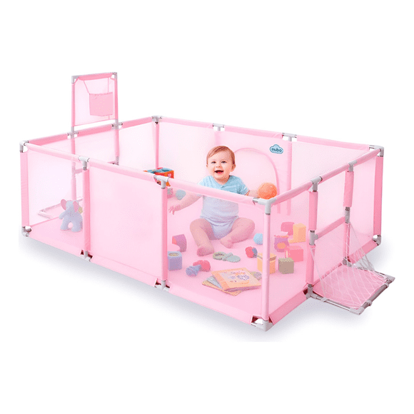 Corral Bebe Infantil 3en1 Juego Malla Tela Oxford 180x120cm Rosa